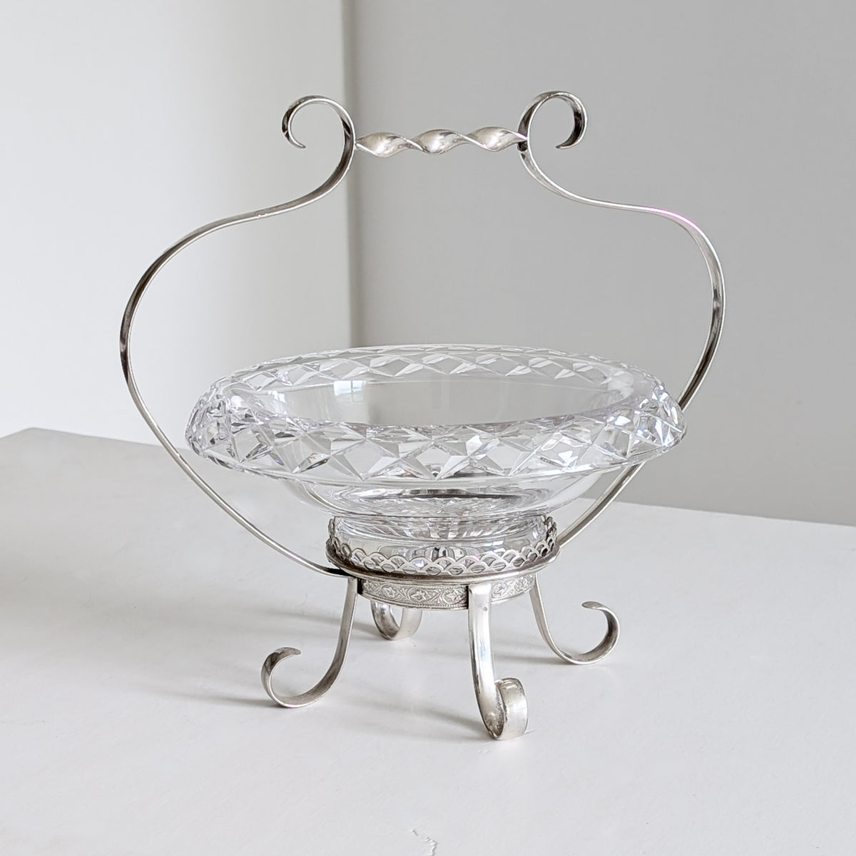 A Rare Stuart Crystal Diamond-Cut Centrepiece Bowl in Silver Plated Stand