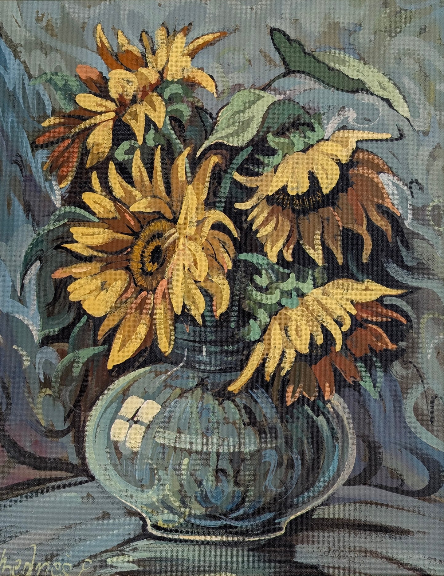 Emil Bednes (1938-) "Sunflowers" Oil