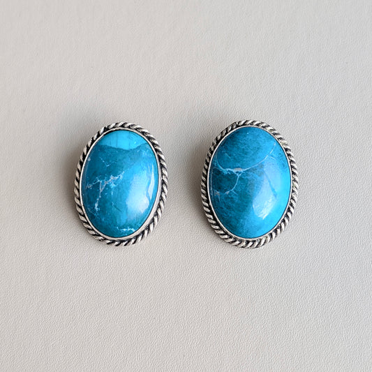 Pair of .900 Silver Dyed Howlite Clip On Earrings