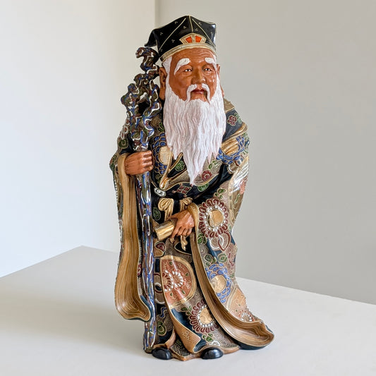 A Large Japanese Kutani Pottery Jurōjin Statue, 47cm