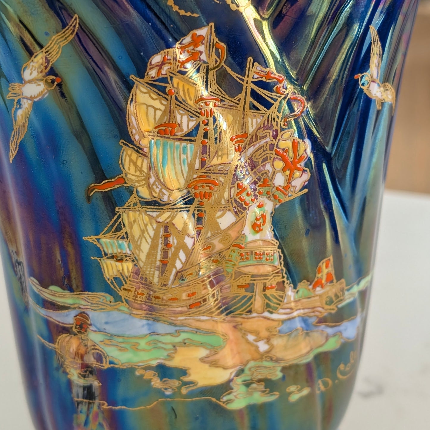 A Rare Crown Devon "Blue Galleon" Lustre Vase