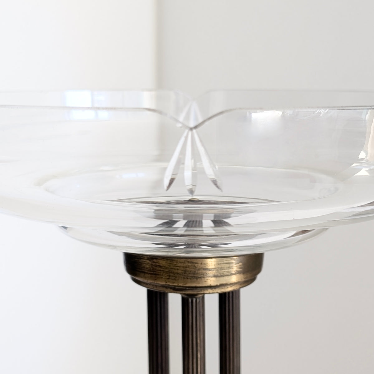 A Tall Architectural Cut Crystal & Brass Tazza, c1920's