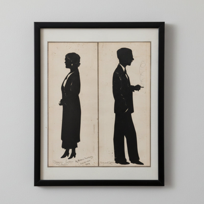 Framed Paper-Cut Silhouette Portraits by Baron Scotford (USA), c1934