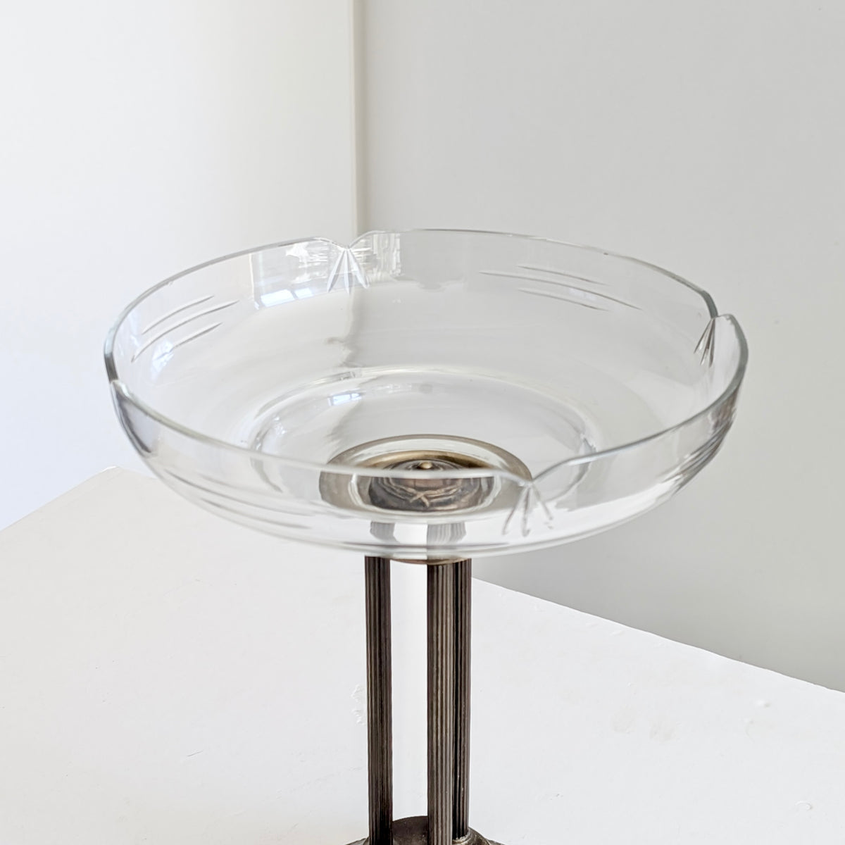 A Tall Architectural Cut Crystal & Brass Tazza, c1920's