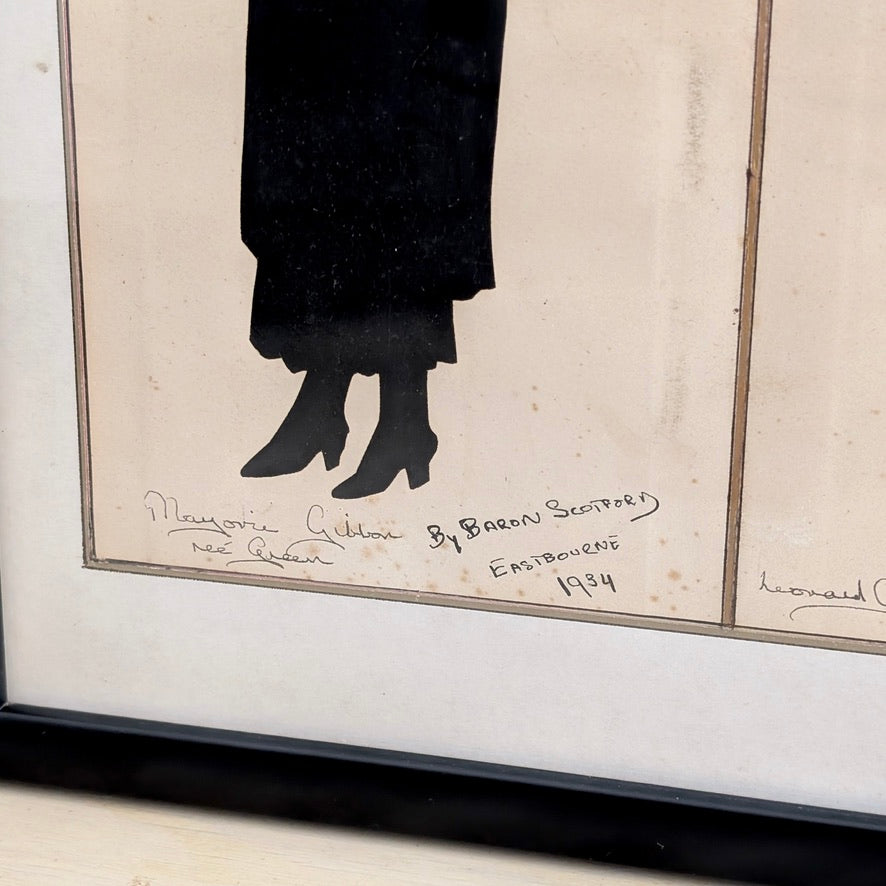 Framed Paper-Cut Silhouette Portraits by Baron Scotford (USA), c1934