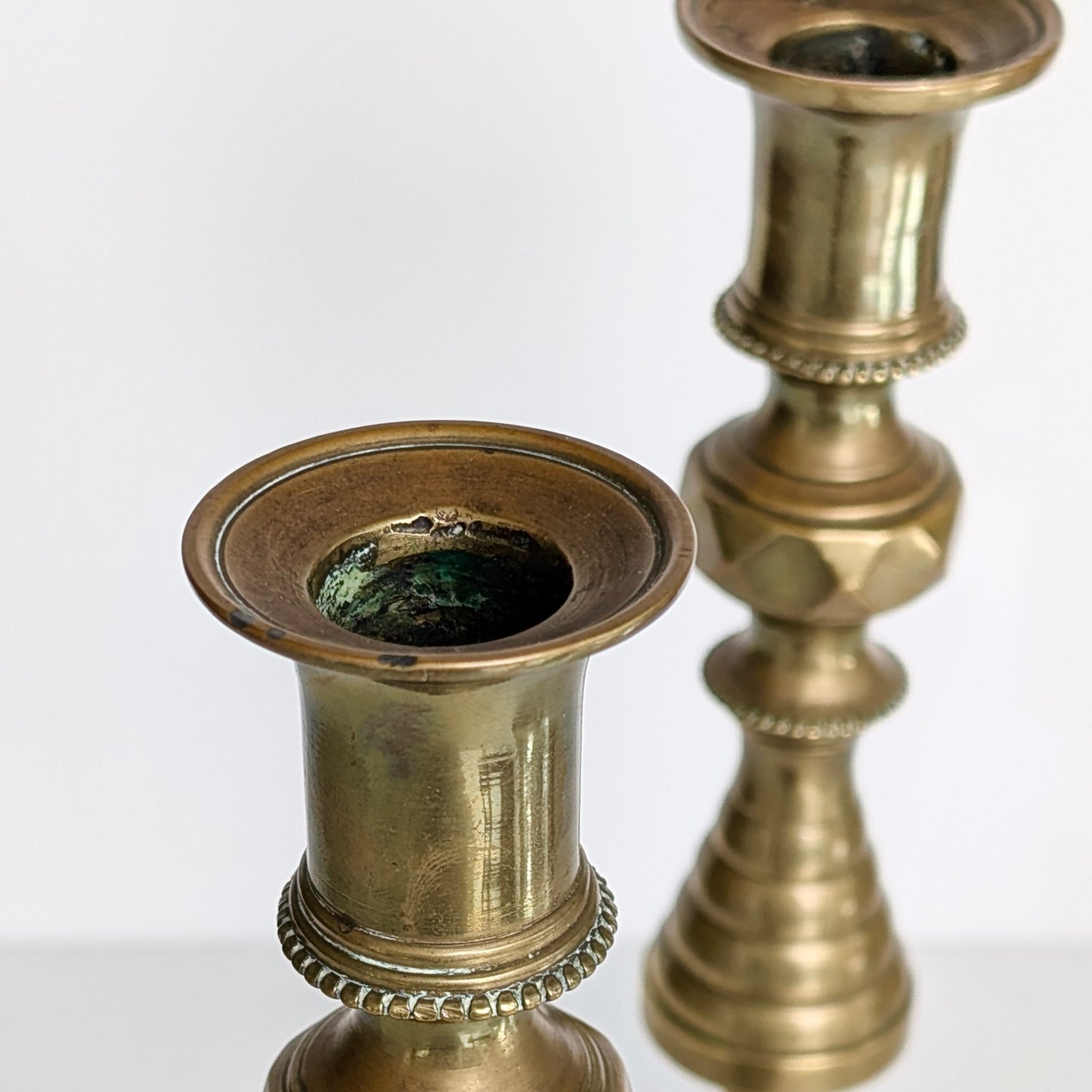Pair of Victorian Brass 'Beehive' Ejector Candlesticks, c1890