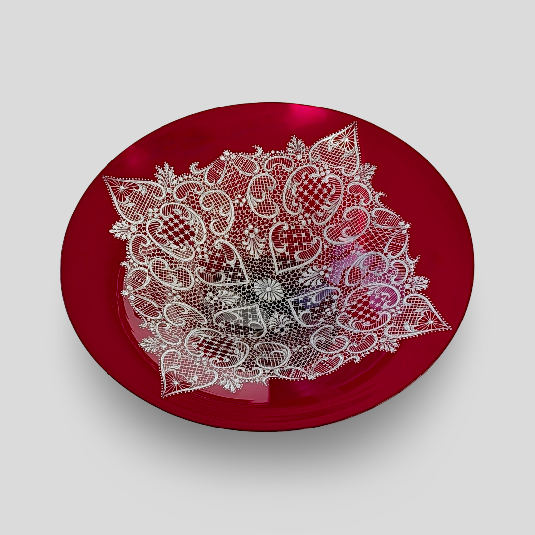A Salviati Venetian Glass Enamelled 'Lace' Footed Bowl, c1960