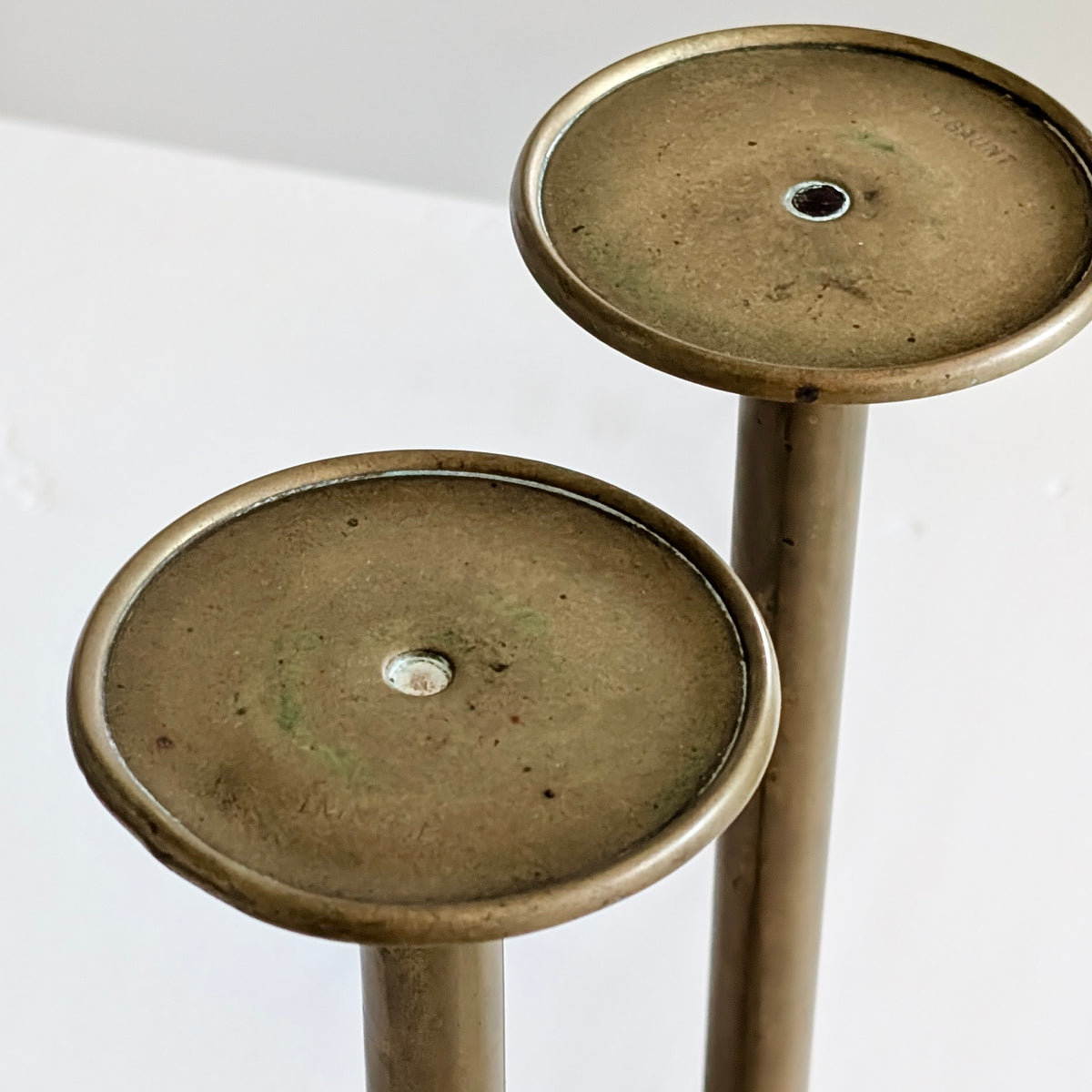 Pair of 19th Century Australian Brass Pillar Candle Holders by Thomas Gaunt