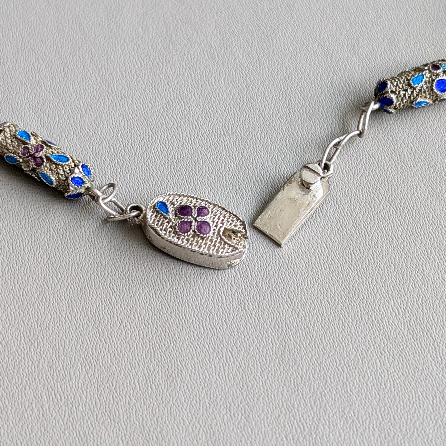 A Chinese Silver Cloisonné Locket Necklace