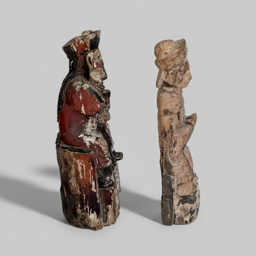 Two Chinese Carved Wood Temple Figures, Qing Dynasty
