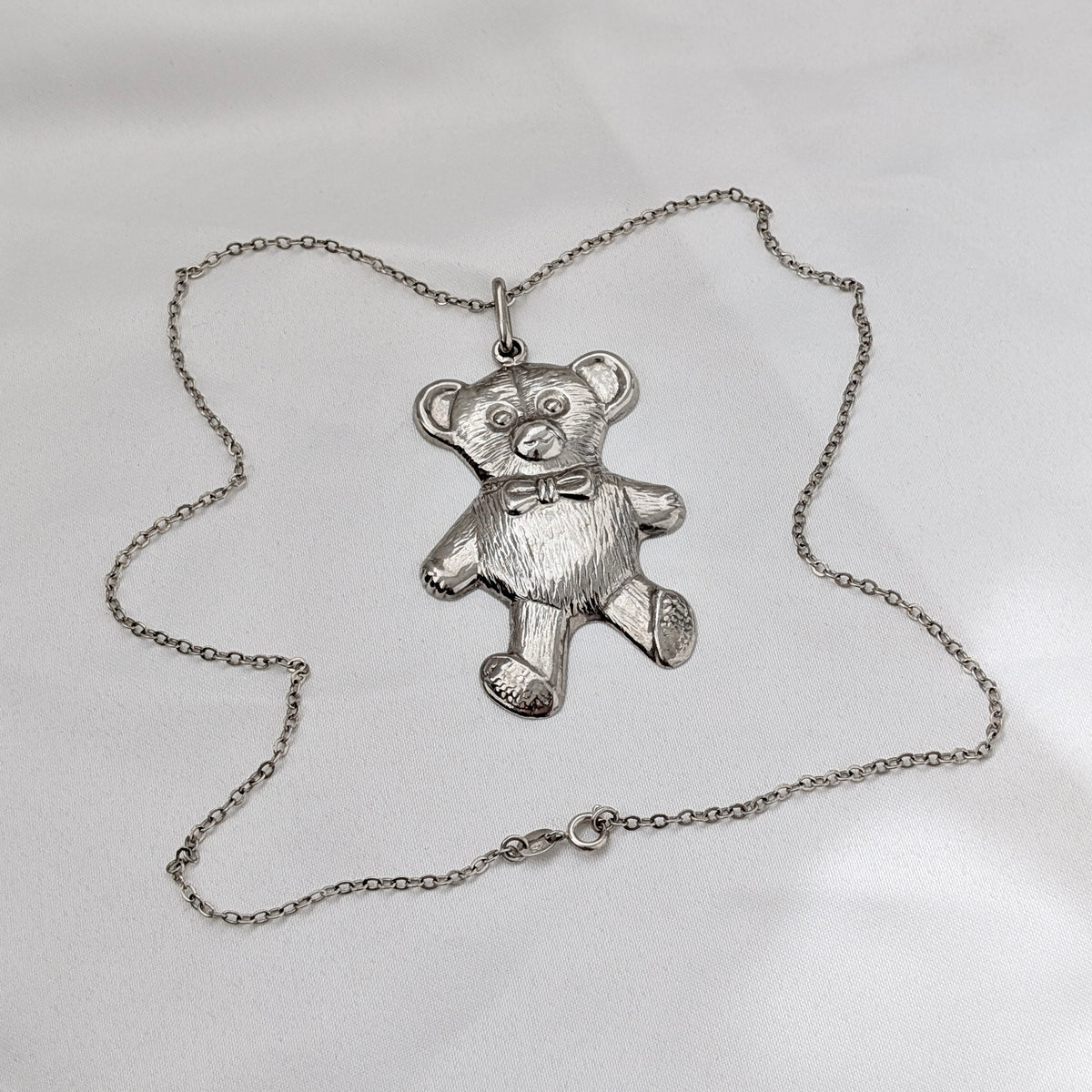 A Large Sterling Silver Teddy Bear Pendant on Chain, circa 1970's