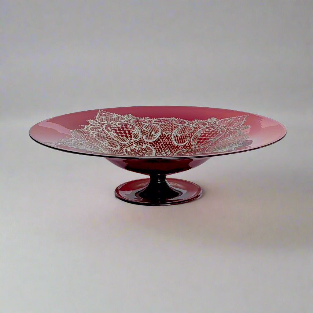 A Salviati Venetian Glass Enamelled 'Lace' Footed Bowl, c1960