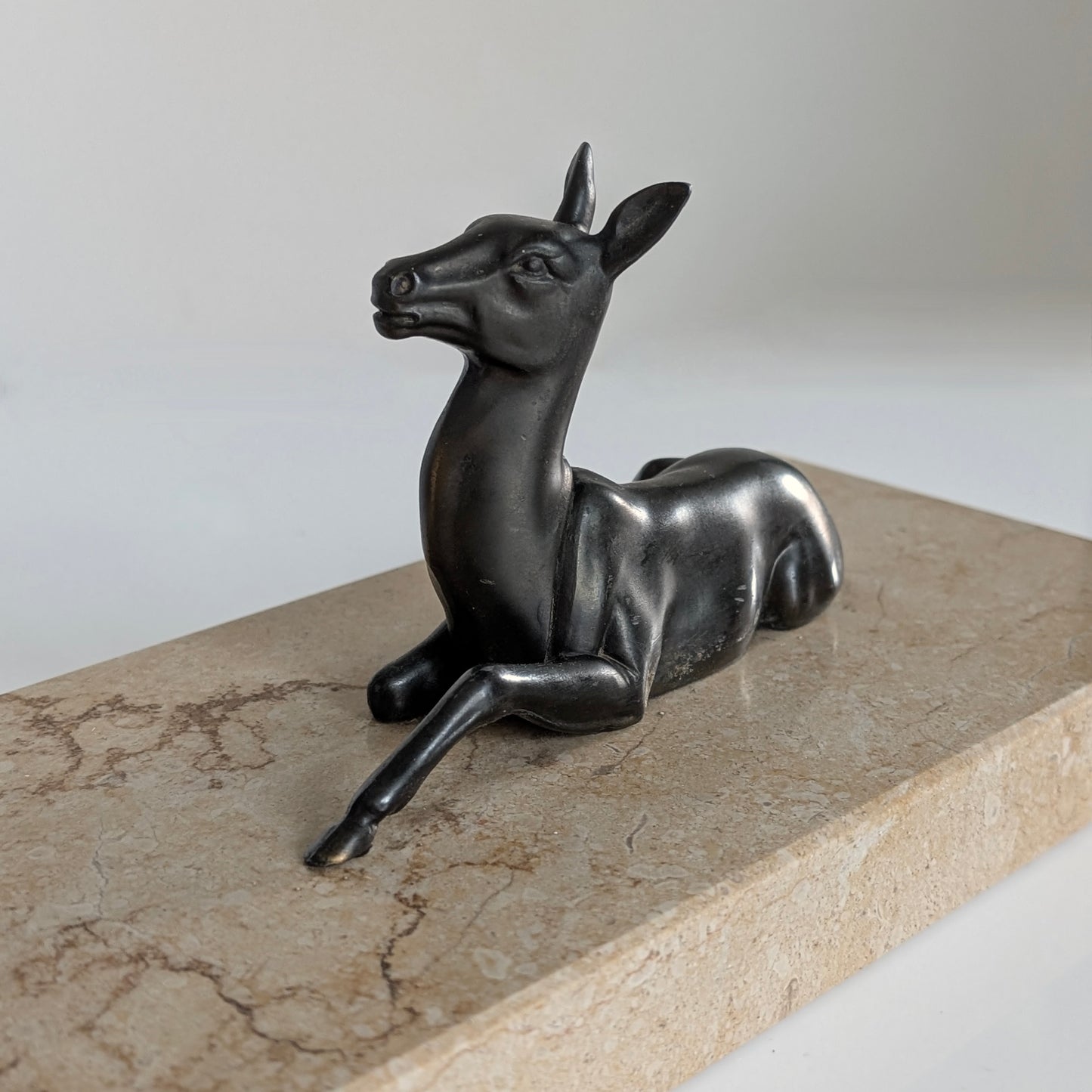 Art Deco Spelter 'Lady & Fawn' Sculpture on Marble Base