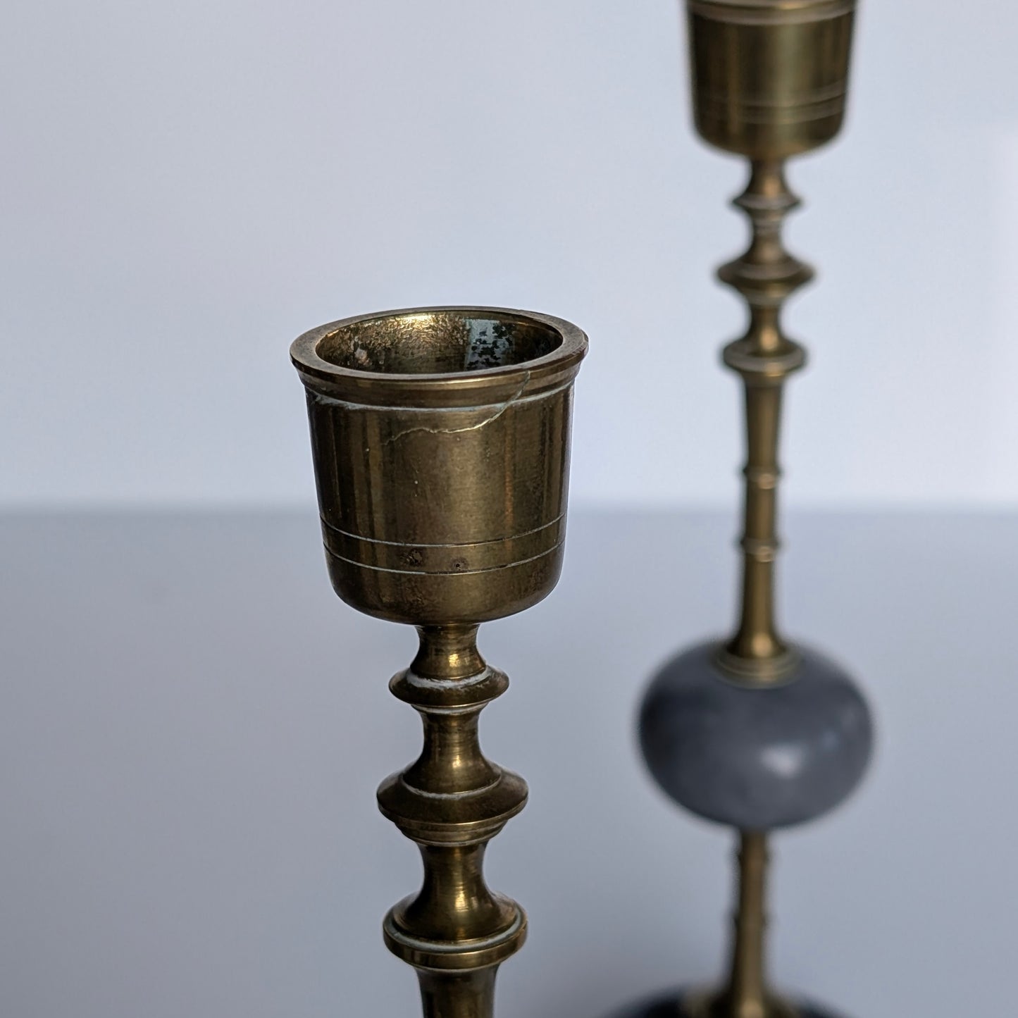 French Marble & Brass Candlesticks, c1890
