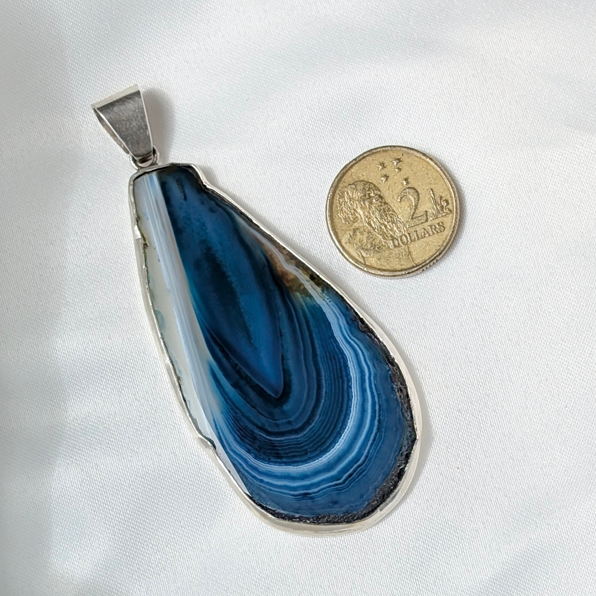 A Large Australian Sterling Silver Blue Agate Pendant