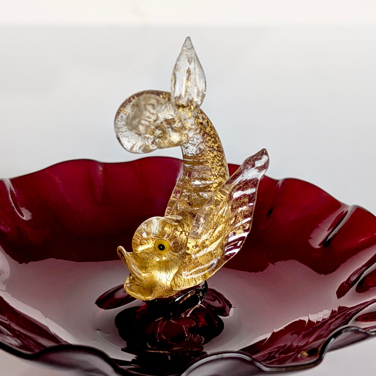A Salviati Venetian Glass Dolphin Dish, c1950-60