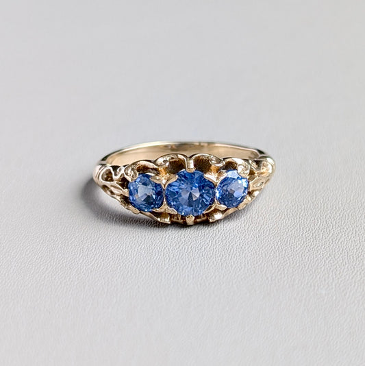 A 9ct Yellow Gold Victorian Style Blue Sapphire Ring