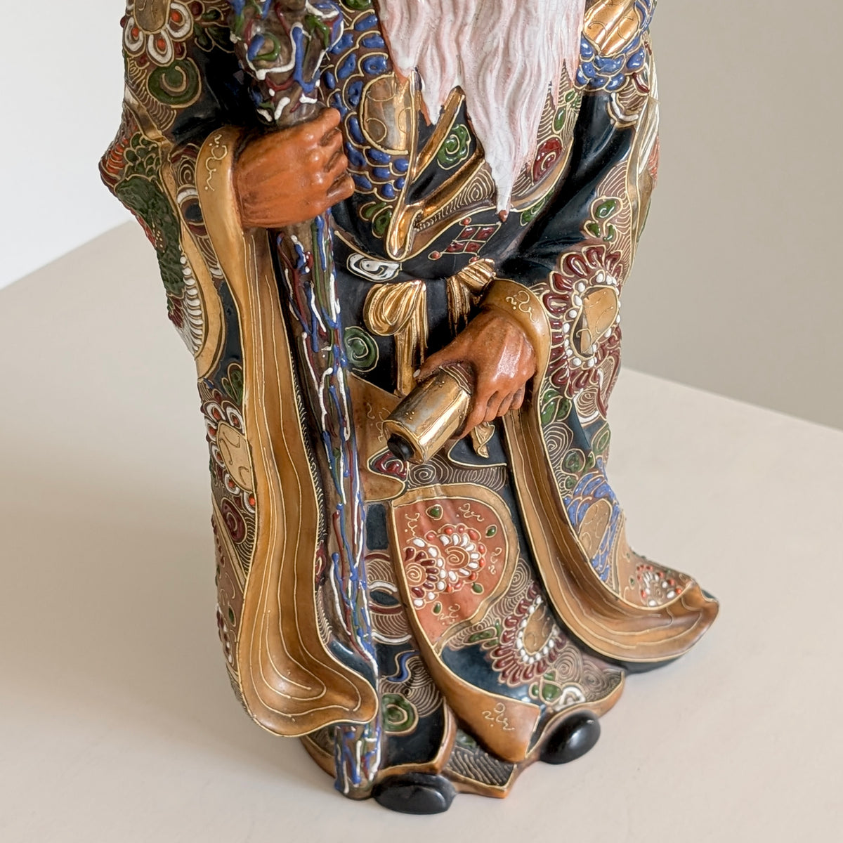 A Large Japanese Kutani Pottery Jurōjin Statue, 47cm