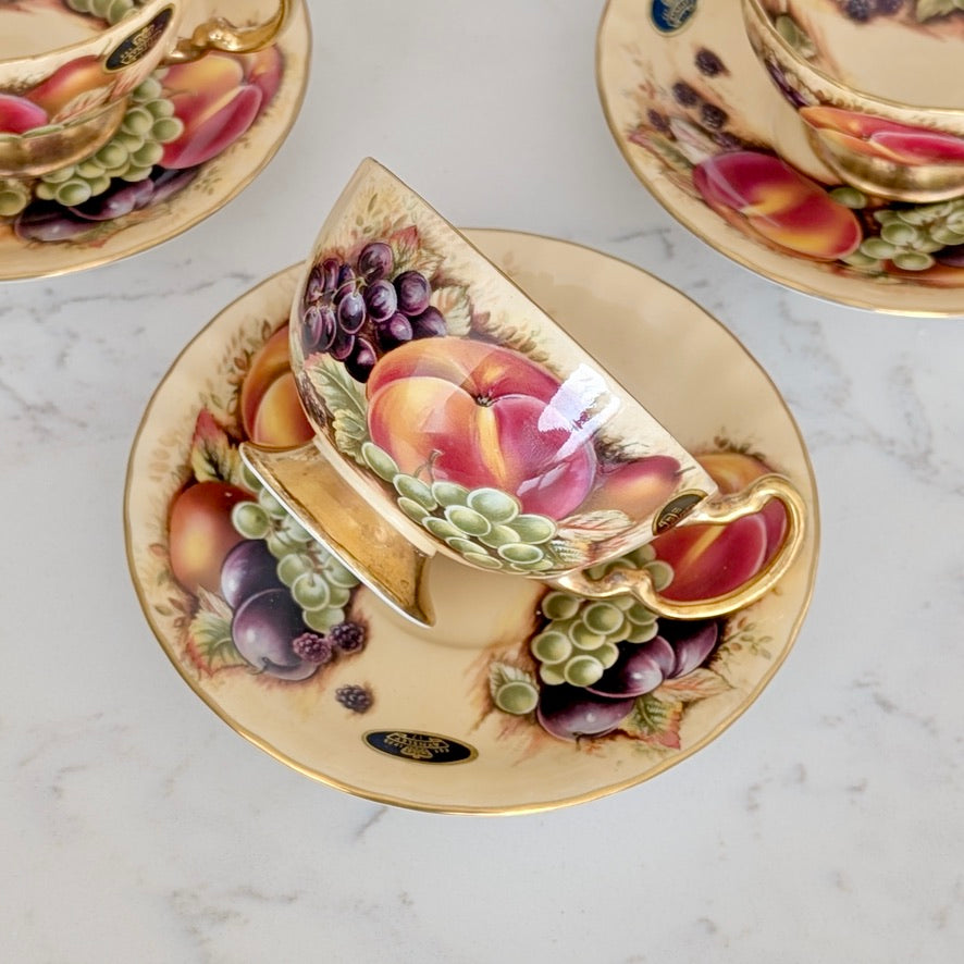 A Set of Four AYNSLEY "Orchard Gold" Fine Bone China Teacup Duo's