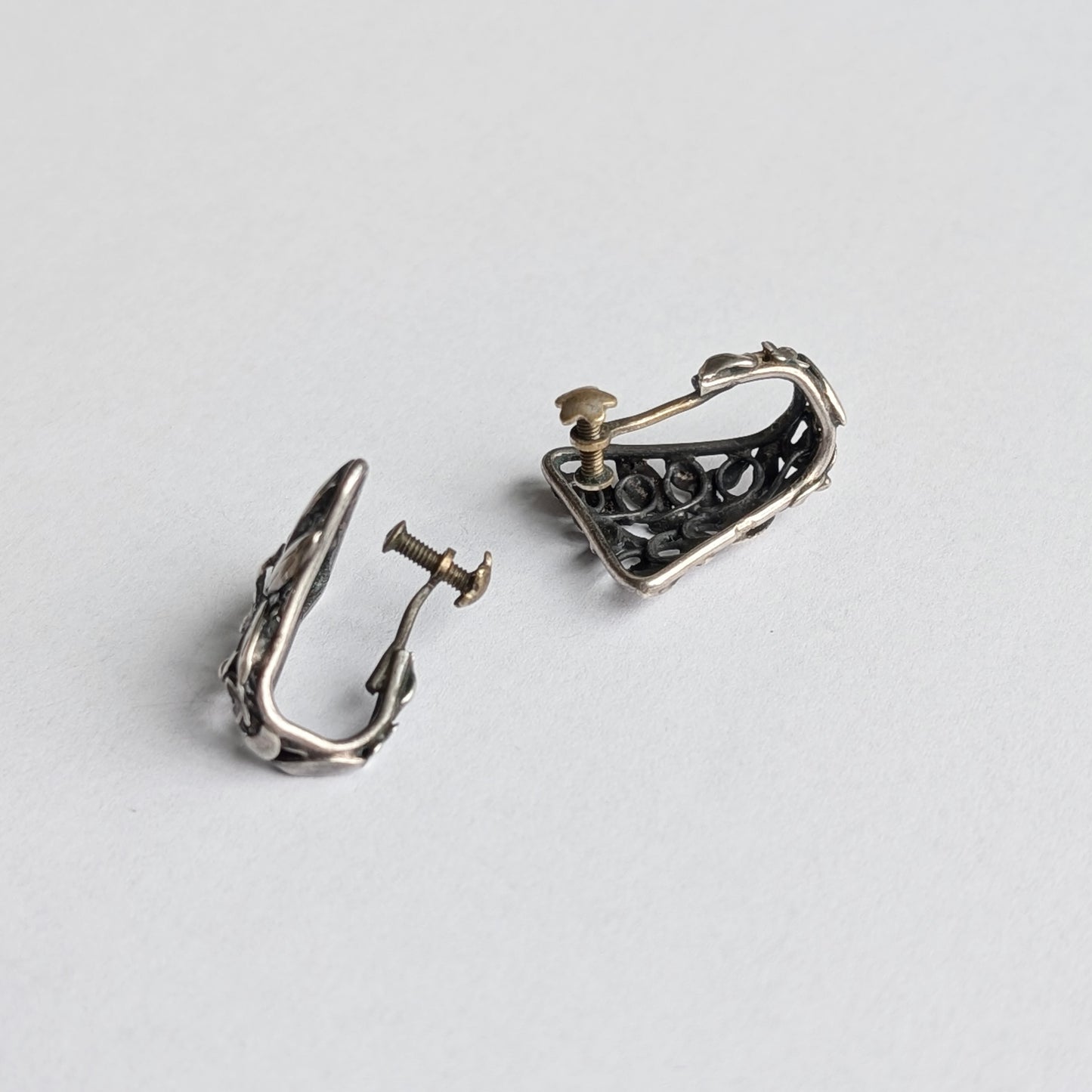 Pair of Antique Mexican Sterling Silver Screw-back Earrings