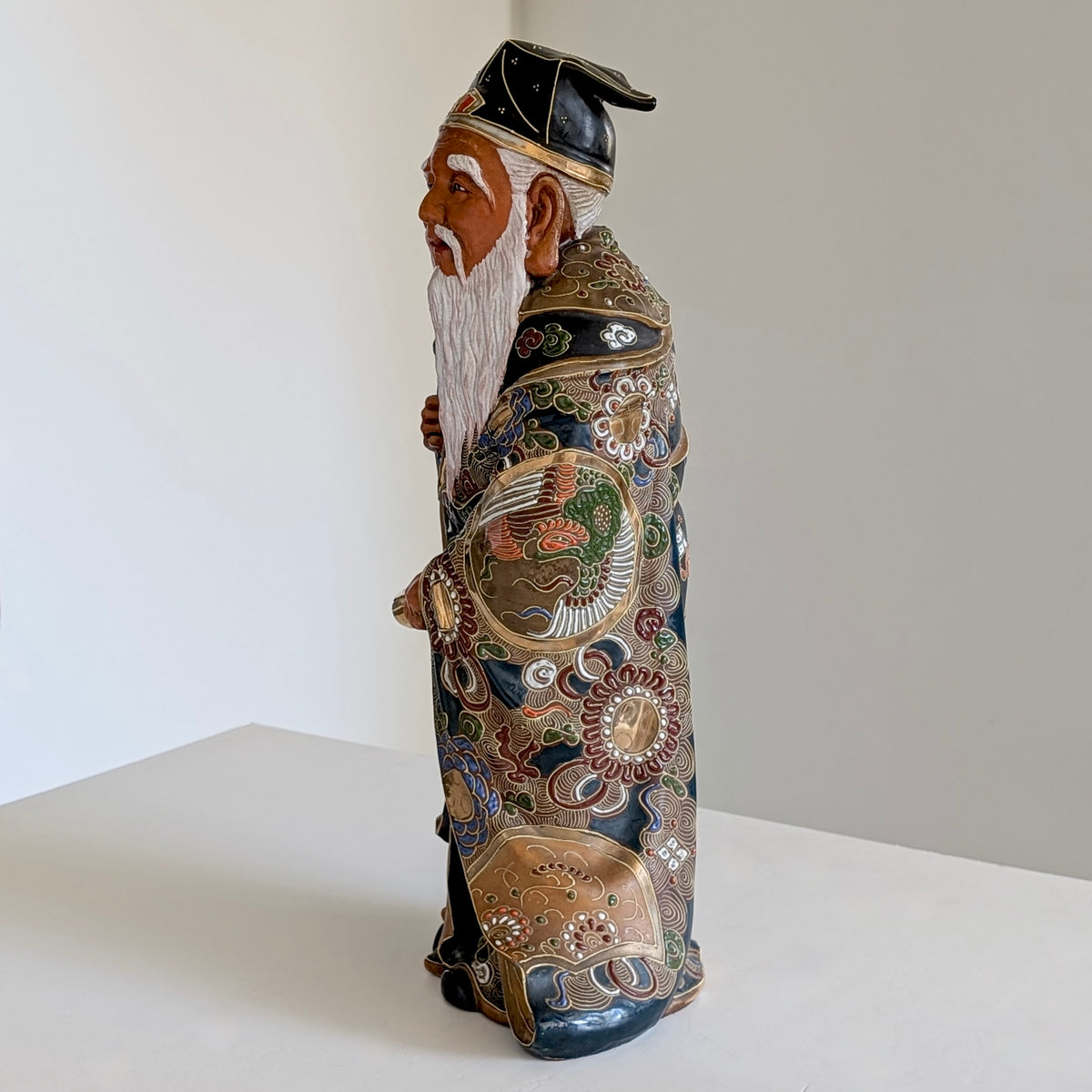 A Large Japanese Kutani Pottery Jurōjin Statue, 47cm