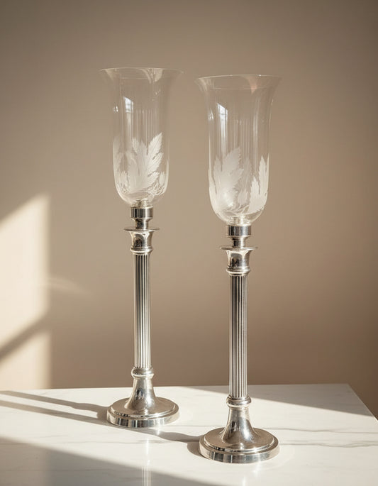 Pair of Substantial Silver Plated Hurricane Lamps