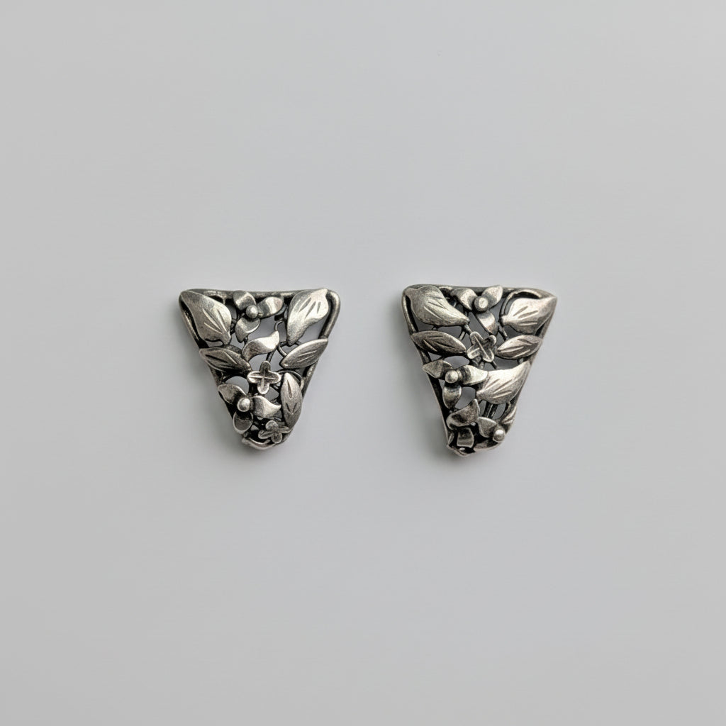 Pair of Antique Mexican Sterling Silver Screw-back Earrings