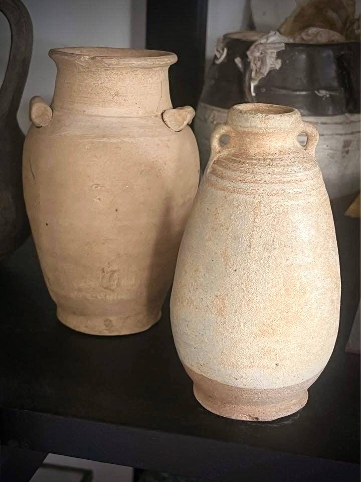 Two Antique 14th / 1 5th Century Thai Sawankhalok Pottery Jars