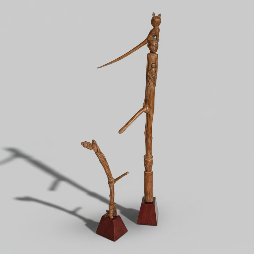 Two Carved Wood Fertility Charms by the Iban Dayak People from Samarinda, Borneo