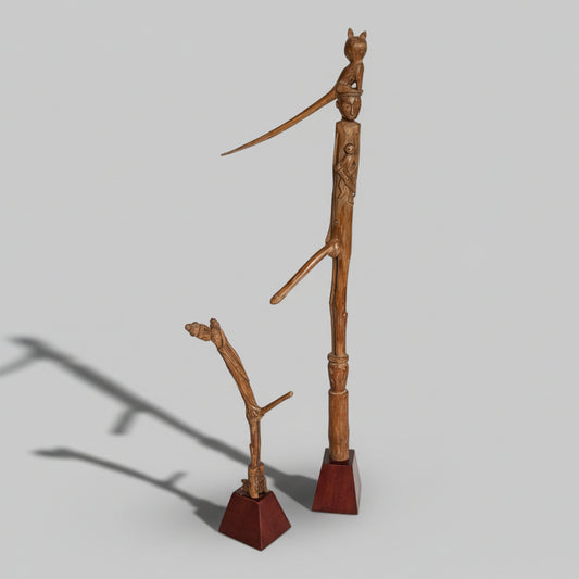 Two Carved Wood Fertility Charms by the Iban Dayak People from Samarinda, Borneo