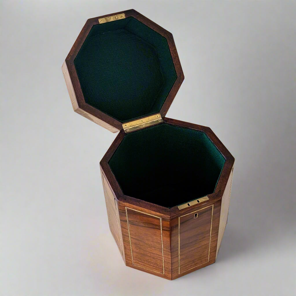An Octagonal Mahogany Brass-Inlaid Box, c1880