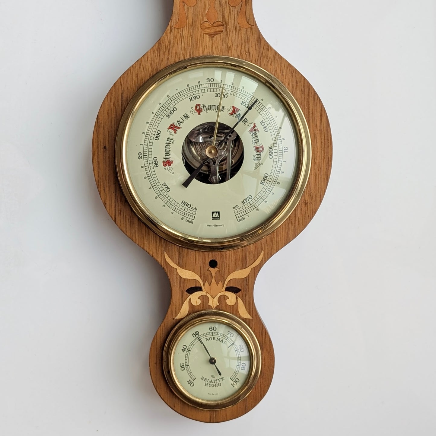 A Large Mid Century Inlaid Barometer Weather Station